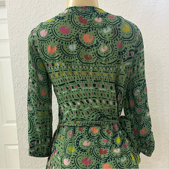 TAJ by Sabrina Crippa Green Long Sleeve wrap mini ruffled Dress size small - Picture 13 of 13